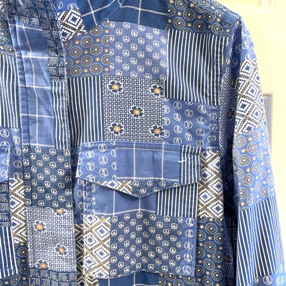 Lands End Hooded Cargo Jacket Blue Patchwork Medium Petite - Picture 7 of 14